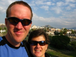 Scott and Becky with Lykavittos Hill in the background 