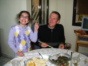 Hayim showing off her prowess with chopsticks