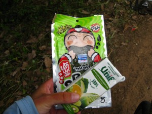 Seaweed and Popeye drink (100% fruit/vegetable) - powering Becky through Thailand