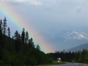 This rainbow almost looks like the Northern Lights jumping out of the sky